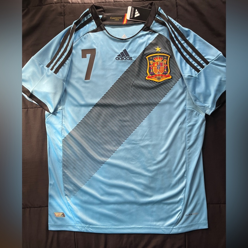 David Villa Spain Soccer Jersey Medium Away 2012 Blue Retro